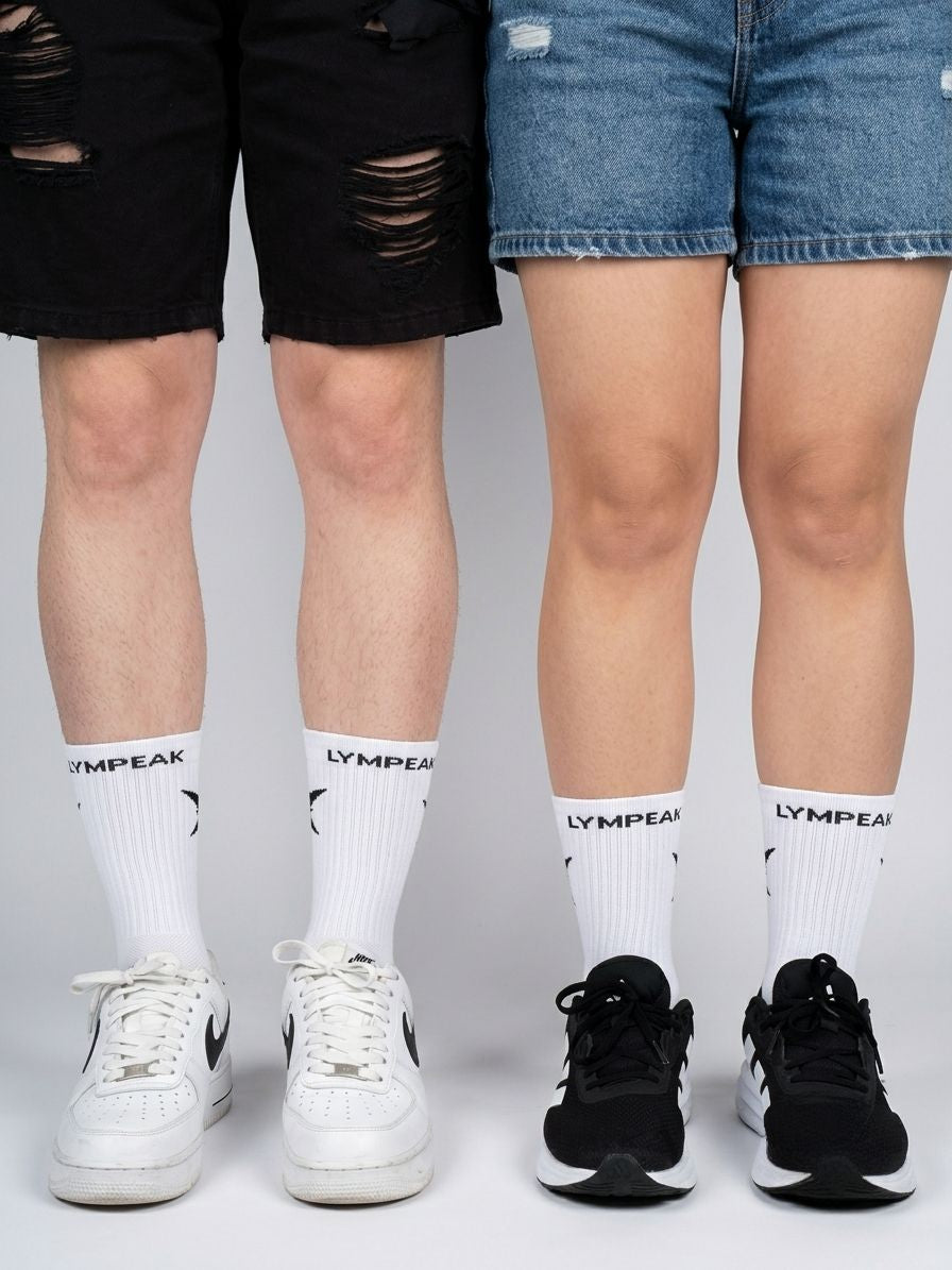 Calcetines Deportivos Largos Crew | Pack-3 B&W